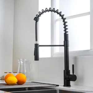 brushed black kitchen faucet pull out spray function easy cleaning kitchen sink