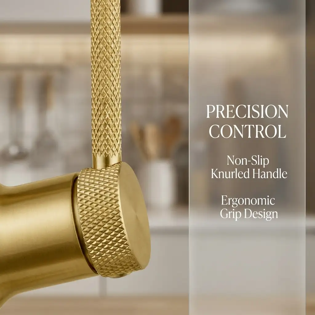 brushed gold deck mounted kitchen faucet with pull down spray dual function nozzle