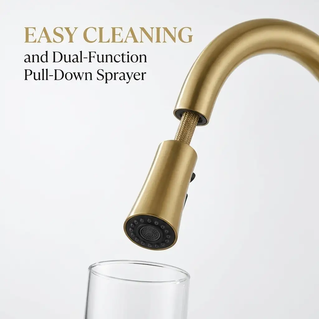 brushed gold kitchen sink faucet single handle contemporary luxury style for home