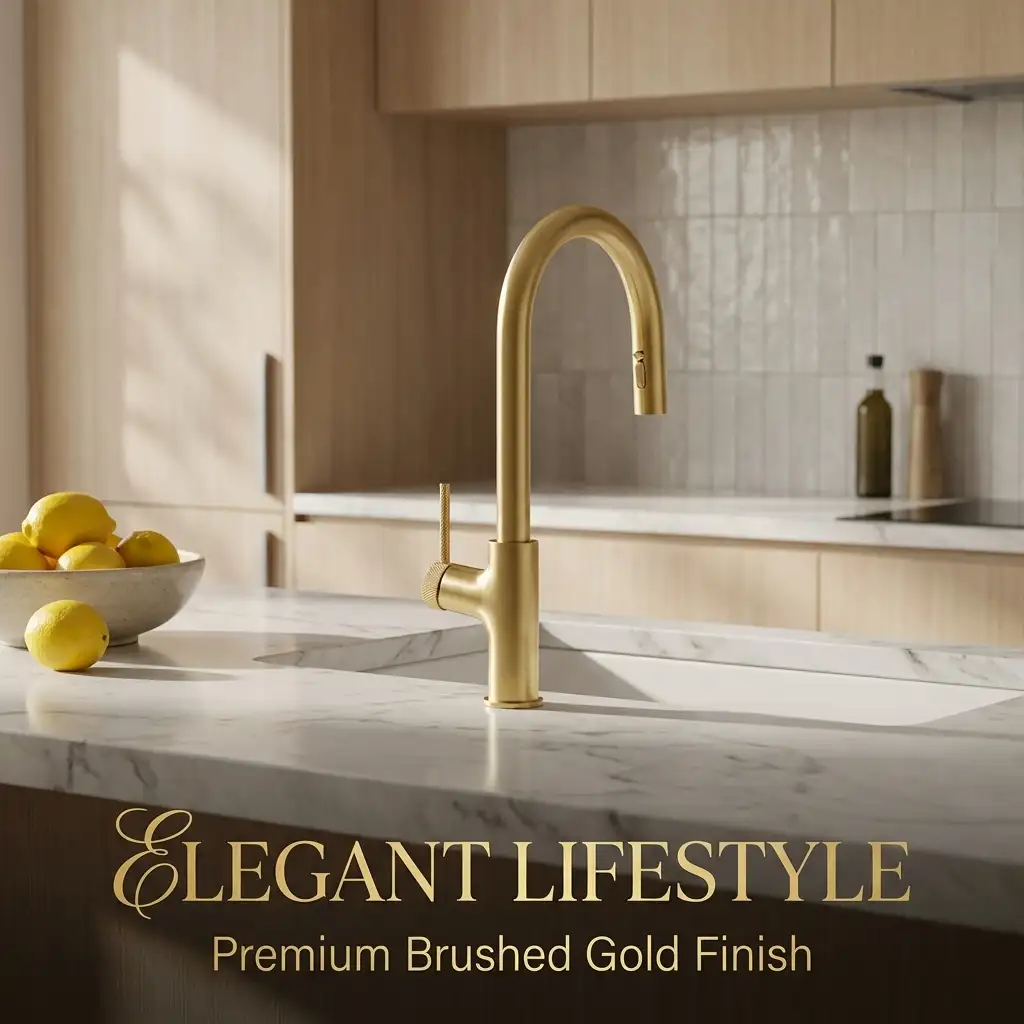 brushed gold stainless steel kitchen faucet with pull out sprayer flexible hose