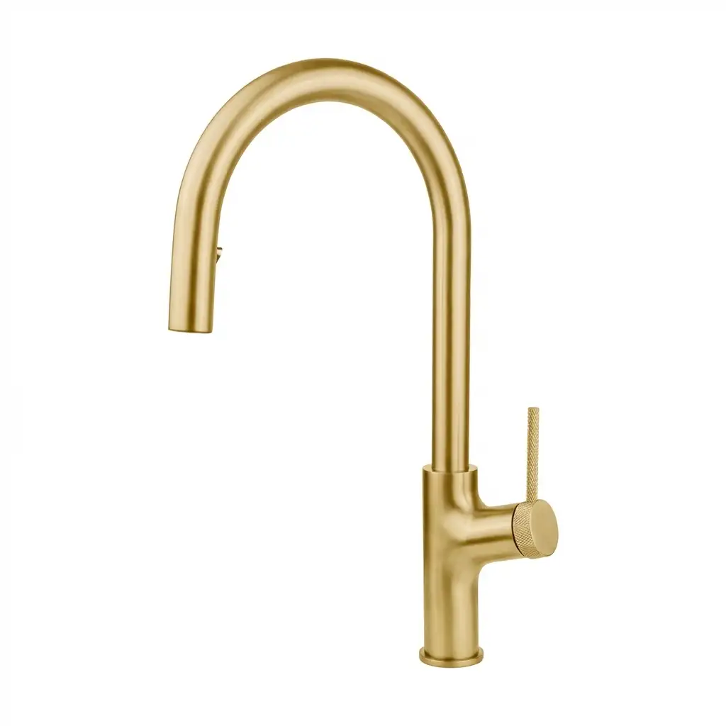 modern brushed gold kitchen faucet high arc single hole installation smooth water flow