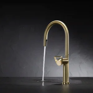 high arc brushed gold kitchen faucet single hole modern tap for kitchen sink