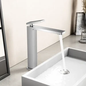 brushed chrome bathroom faucet single hole installation mixer tap hot cold water