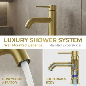 luxury brushed gold bathroom faucet single handle modern basin tap elegant bathroom design
