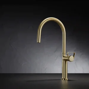 brushed gold pull out kitchen faucet stainless steel finish durable anti corrosion