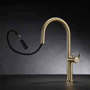 brushed gold modern kitchen faucet single handle mixer tap hot and cold water
