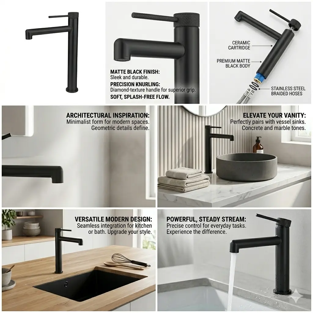 high spout brushed black bathroom faucet single hole deck mounted smooth water flow control