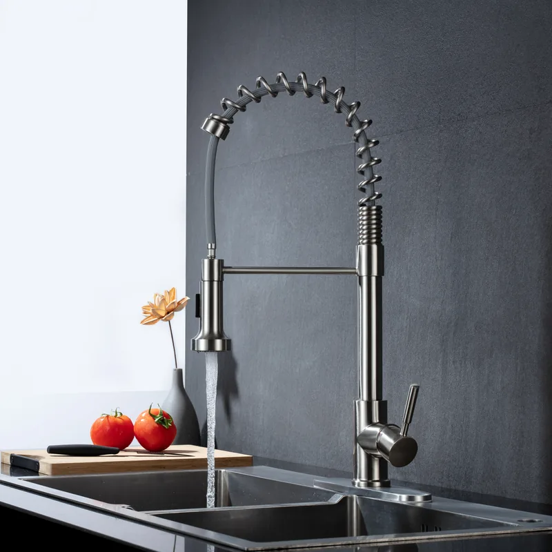 brushed chrome modern kitchen faucet single handle mixer tap hot and cold water