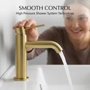 high-end brushed gold bathroom faucet single hole deck mounted premium luxury finish