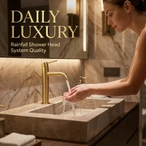 modern luxury brushed gold bathroom sink faucet single hole tap upscale bathroom style