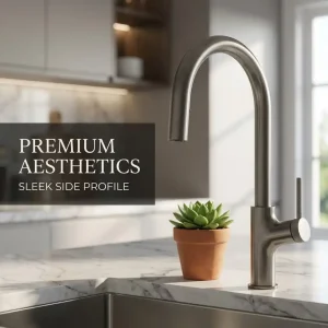 gunmetal gray stainless steel kitchen faucet with pull out sprayer flexible hose