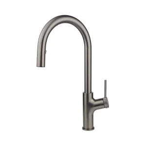 modern gunmetal gray kitchen faucet high arc single hole installation with smooth water flow
