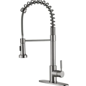 brushed chrome kitchen faucet single hole pull down sprayer multifunction spray modes