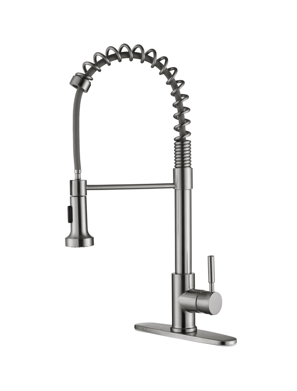 brushed chrome kitchen faucet single hole pull down sprayer multifunction spray modes