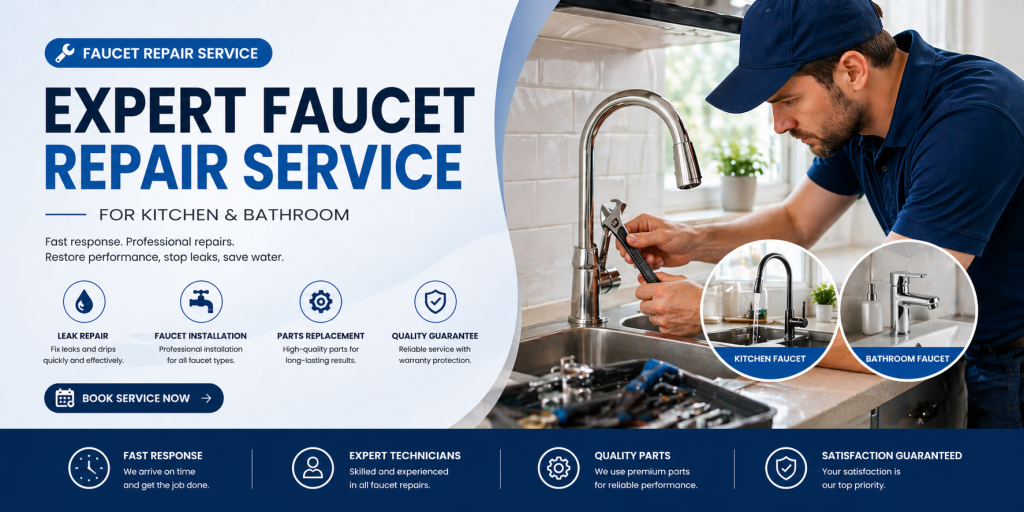 Expert faucet maintenance service for kitchen faucet and bathroom faucet leak repair and replacement