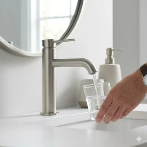 elegant brushed chrome bathroom sink faucet modern luxury style for upscale home bathroom