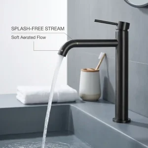 brushed black single hole bathroom faucet deck mounted basin tap easy installation