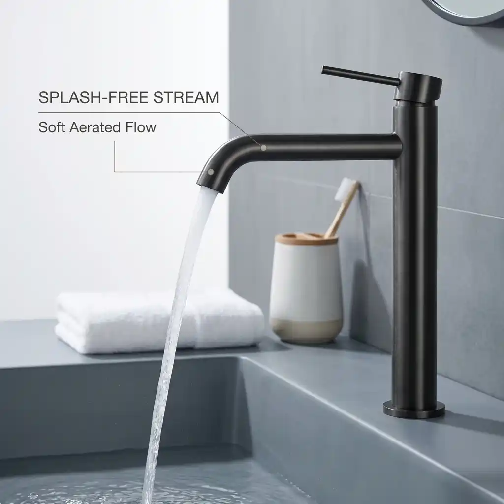 brushed black single hole bathroom faucet deck mounted basin tap easy installation