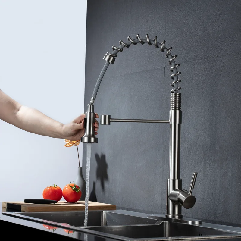 brushed chrome kitchen sink faucet stainless steel single handle durable long lasting