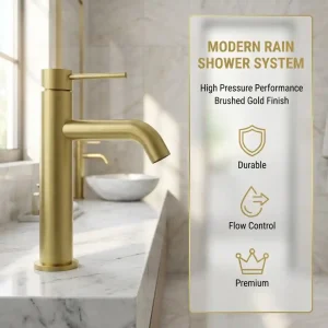 premium brushed gold bathroom faucet single handle sink mixer hot and cold water control