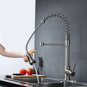 brushed chrome pull down kitchen faucet minimalist design smooth water flow control